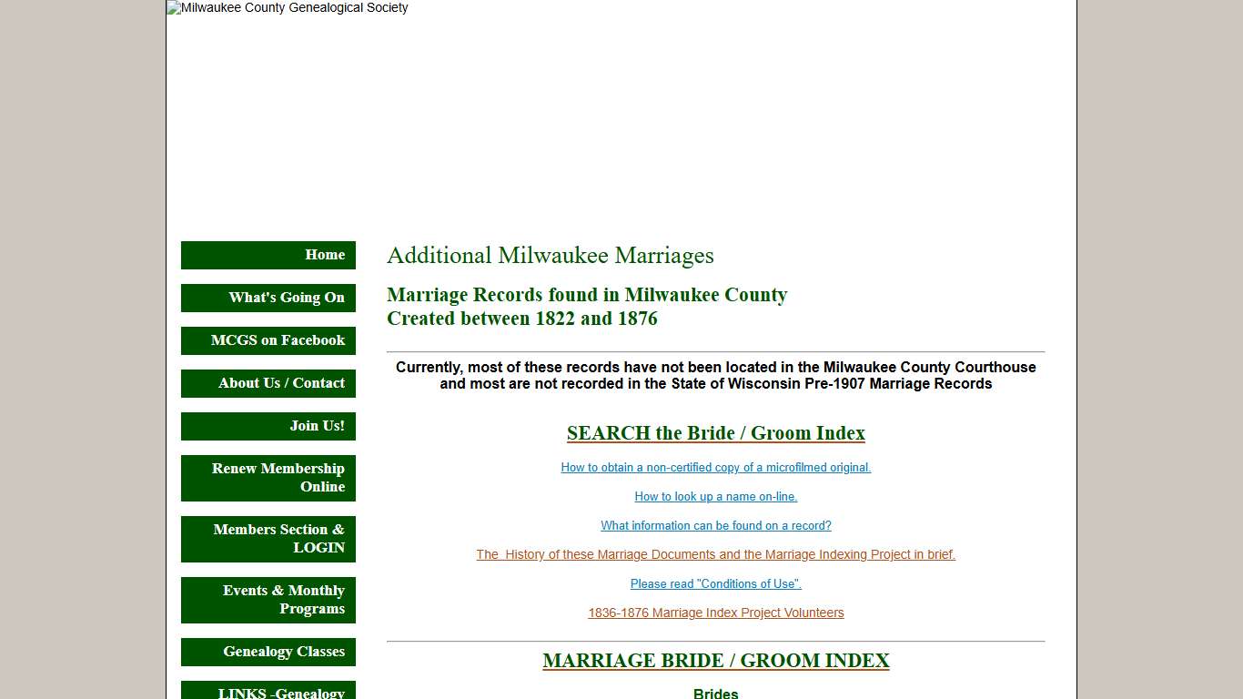 Milwaukee County Genealogical Society - Milwaukee Marriages